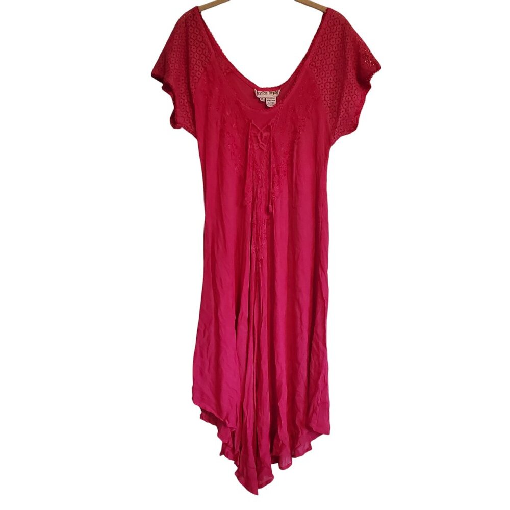 Vintage 90s Whimsical Bubblegum Pink Flowy Bohemian Midi Dress Plus Size